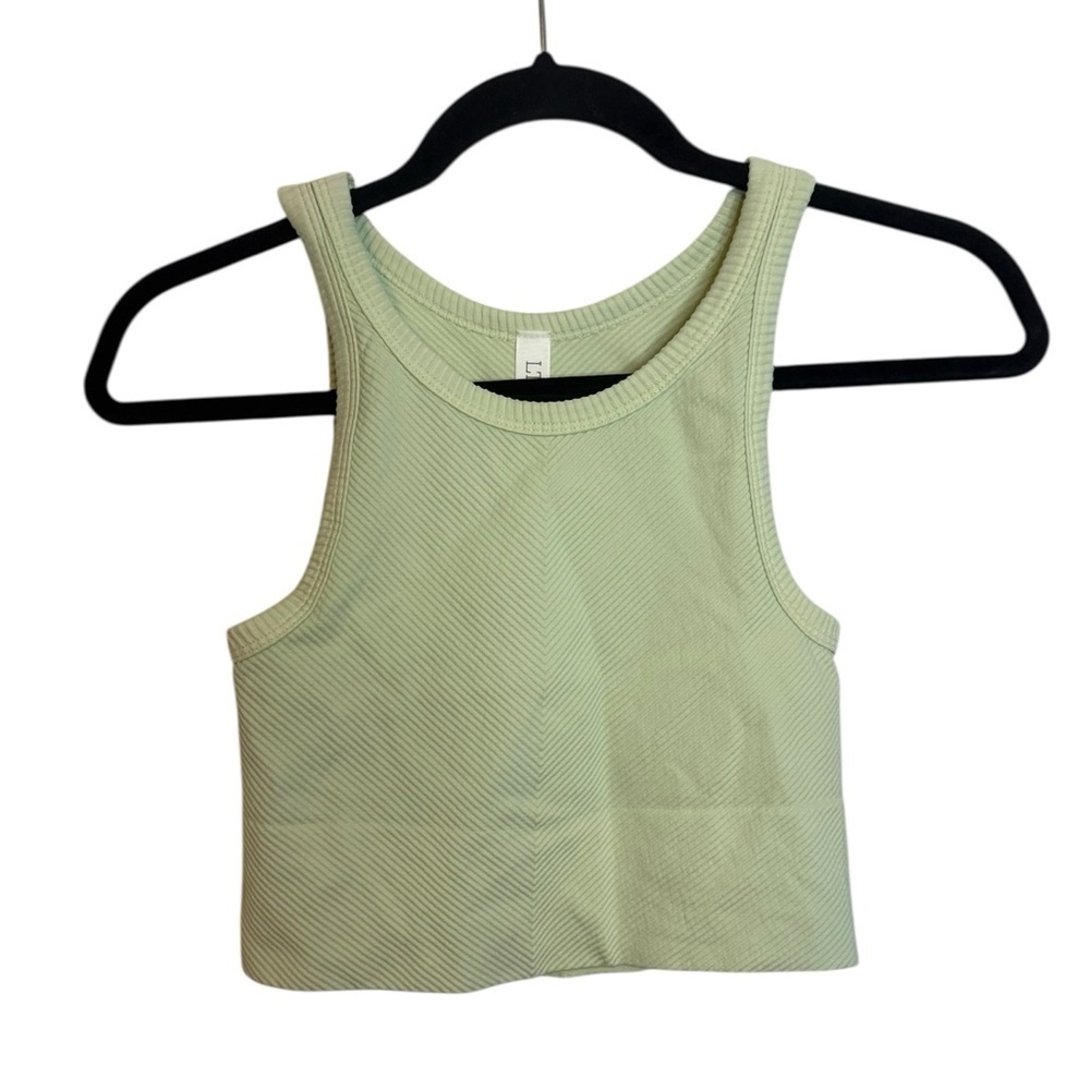 LT Basics Key Lime Green Seamless Ribbed Cropped Active Tank